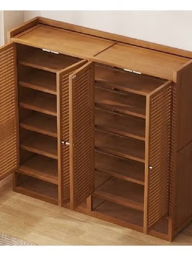 كيكي خزانة أحذية خشبية حديثة مع أبواب مصراع، تصميم 8 طبقات و4 أبواب مع مساحة تخزين مفتوحة من الأسفل، مقاس 117 سم 139 سم 32 سم - Image 3